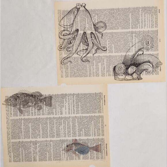 Sea Themed Dictionary Prints, Black and White Sea Prints, Book Page Prints - Picture 3 of 6